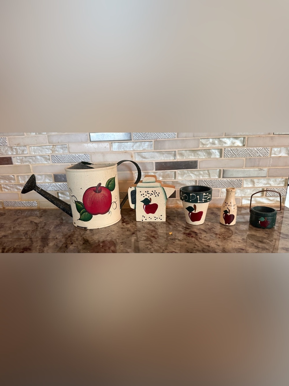 Hand-Painted Apple Ceramic Kitchen Set - Cream and Red